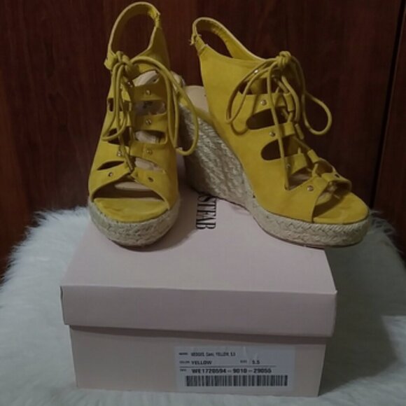 JUSTFAB Cami yellow suede wedge size 5.5 - Picture 1 of 6